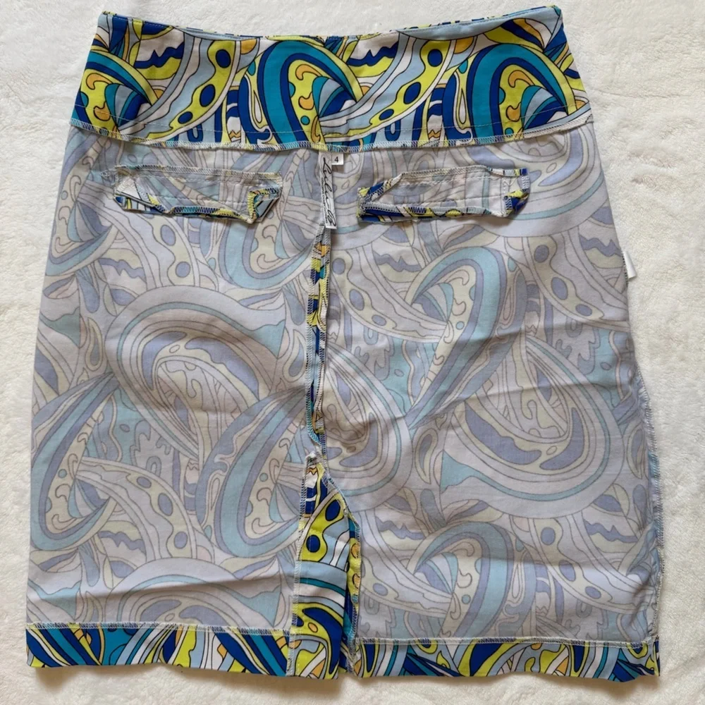 Lulu-B Size 4 Blue & Yellow Psychedelic Print Skort | Golf Resort Stretch Skirt